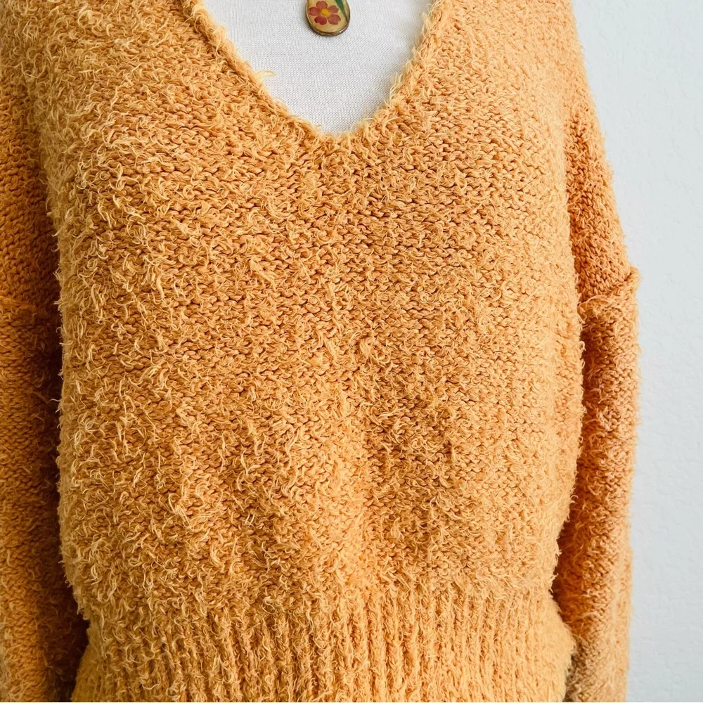 We the Free Free People Orange Eyelash  V-Neck Cropped Sweater